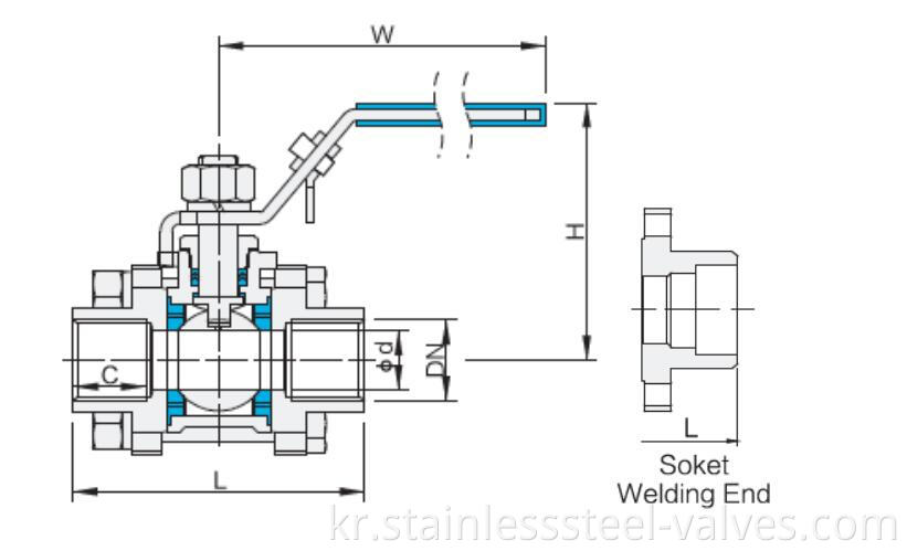 3pc socket welded stainless steel ball valve1